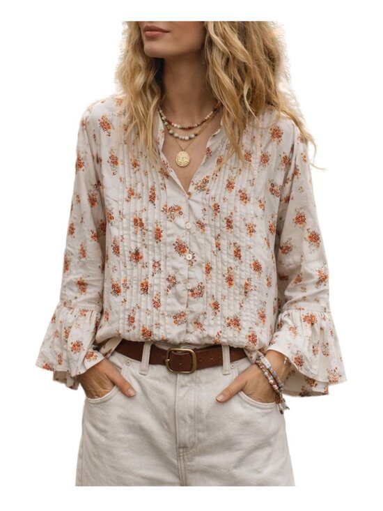 Roxy Tops - Roxy Floral Bell Sleeve Peplum Blouse